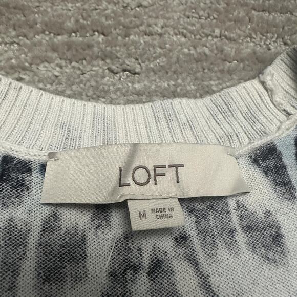 LOFT Cardigan Sweater Womens Medium Blue Leopard Print Button Front Knit - Picture 6 of 12